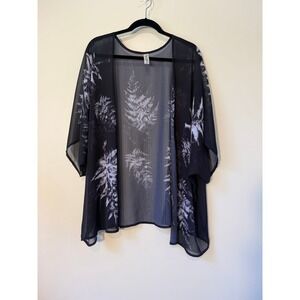 Endless Designs Sheer Black Fern Botanical Print Kimono Cardigan Size Large